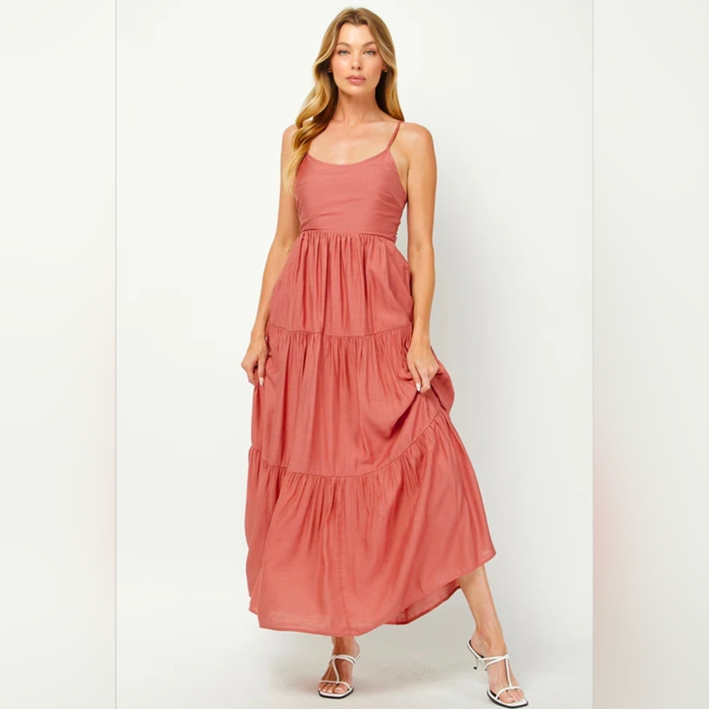 Large Yura Women's Mauve Bow Back Dress-NWT